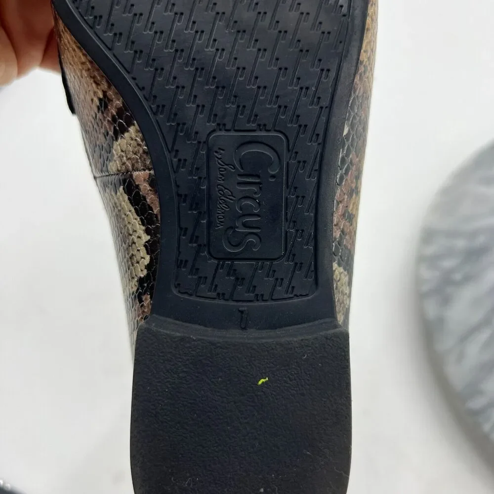 Sam Edelman Circus Loafer Womens 7 Brown Leather Snake Print Slip On Flats Shoes
